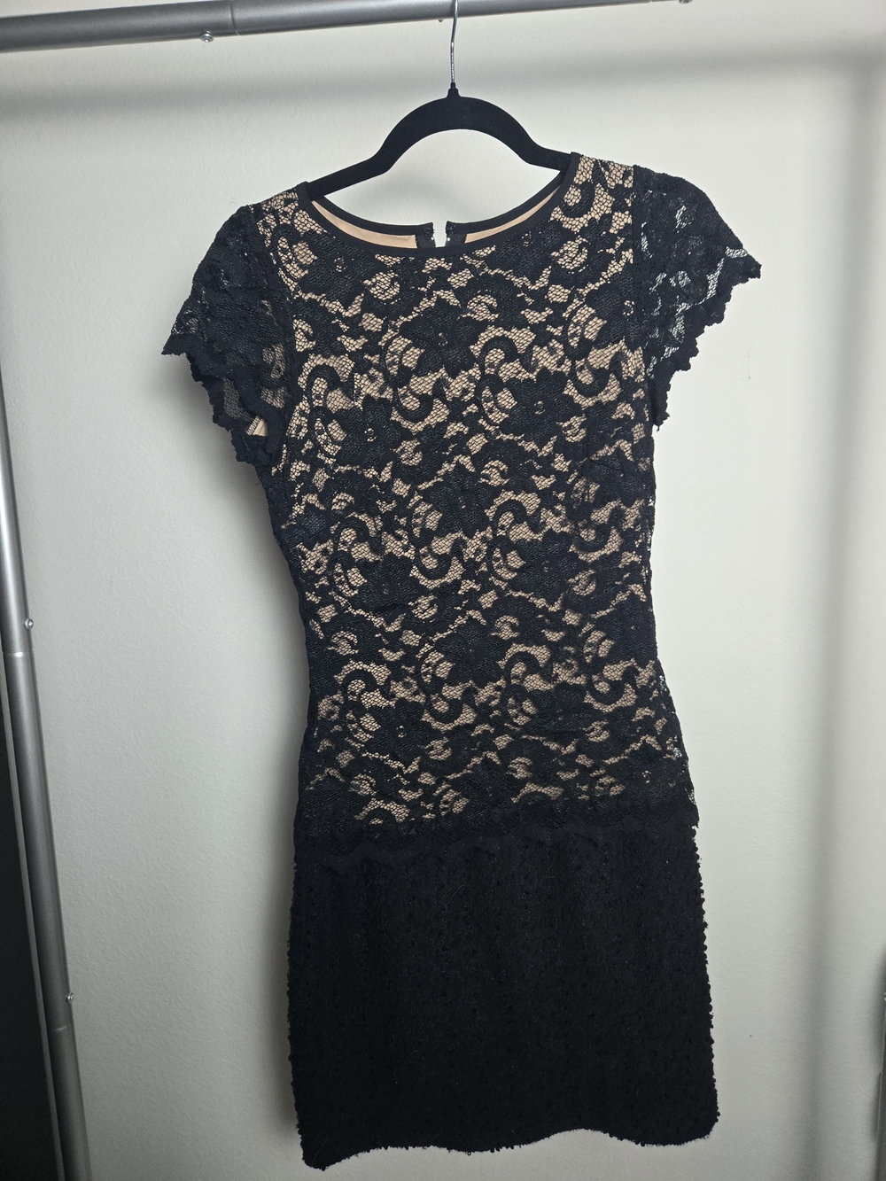 Joseph Ribkoff Black Lace Dress with Nude Lining